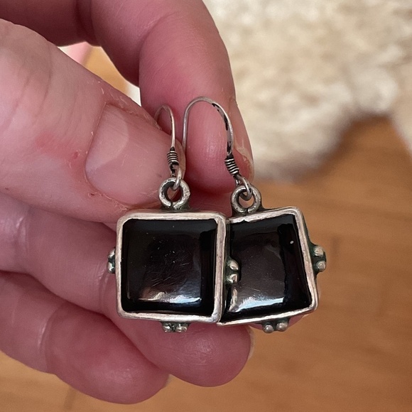 NWOT Sterling Silver 925 Black Onyx Earrings - Picture 1 of 7